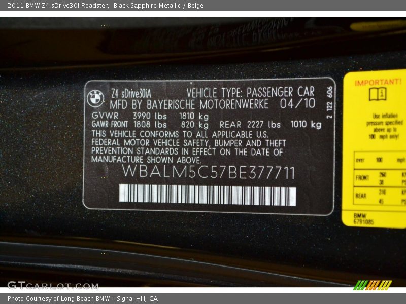Black Sapphire Metallic / Beige 2011 BMW Z4 sDrive30i Roadster