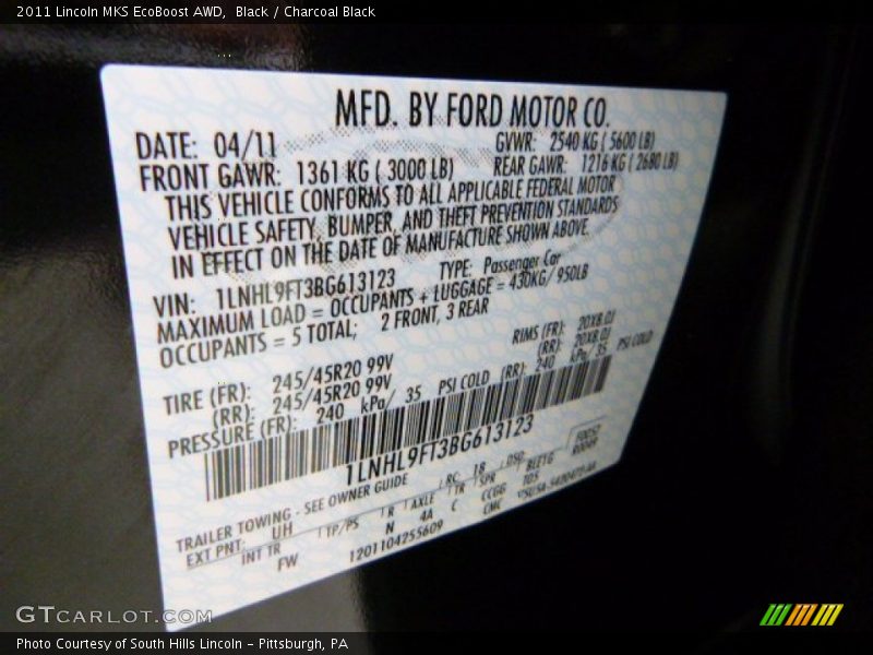 Black / Charcoal Black 2011 Lincoln MKS EcoBoost AWD