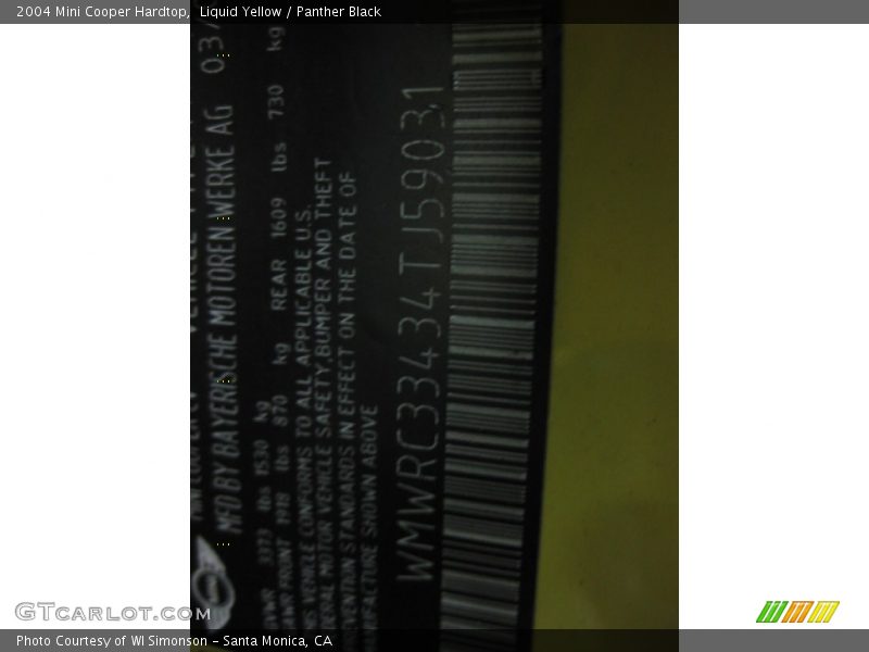Liquid Yellow / Panther Black 2004 Mini Cooper Hardtop