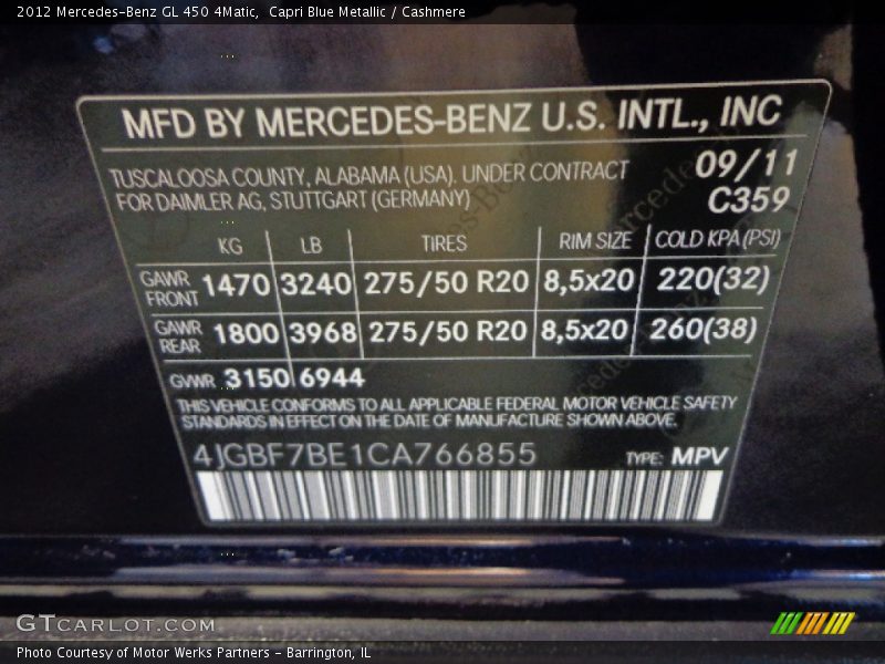 Capri Blue Metallic / Cashmere 2012 Mercedes-Benz GL 450 4Matic