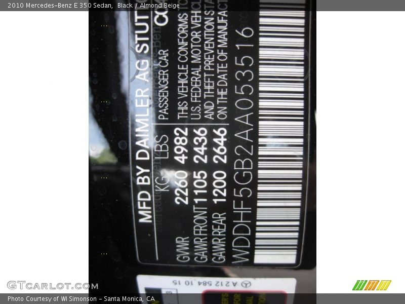 Black / Almond Beige 2010 Mercedes-Benz E 350 Sedan