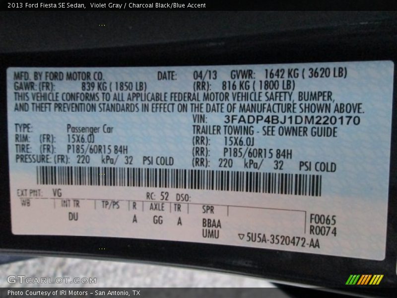 Violet Gray / Charcoal Black/Blue Accent 2013 Ford Fiesta SE Sedan