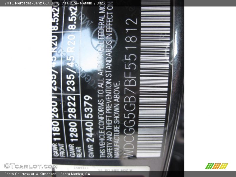 Steel Grey Metallic / Black 2011 Mercedes-Benz GLK 350