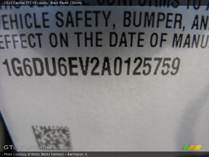 Black Raven / Ebony 2010 Cadillac STS V6 Luxury