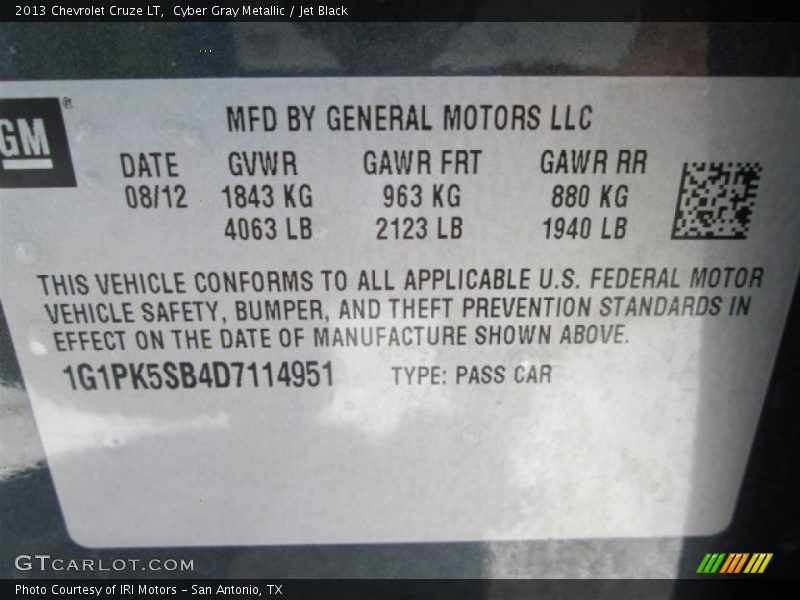 Cyber Gray Metallic / Jet Black 2013 Chevrolet Cruze LT