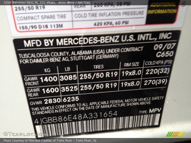 Arctic White / Ash Grey 2008 Mercedes-Benz ML 350 4Matic