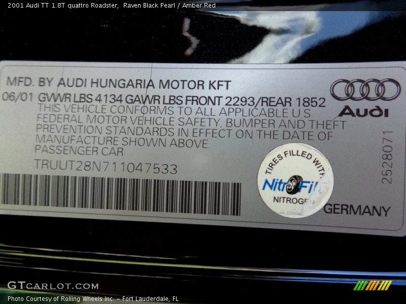 Raven Black Pearl / Amber Red 2001 Audi TT 1.8T quattro Roadster