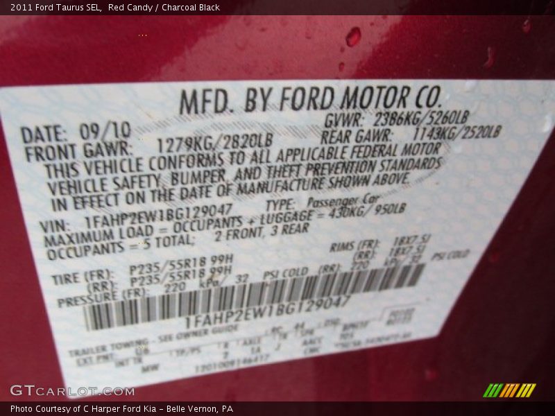 Red Candy / Charcoal Black 2011 Ford Taurus SEL