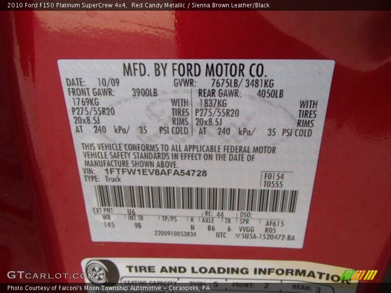 Red Candy Metallic / Sienna Brown Leather/Black 2010 Ford F150 Platinum SuperCrew 4x4