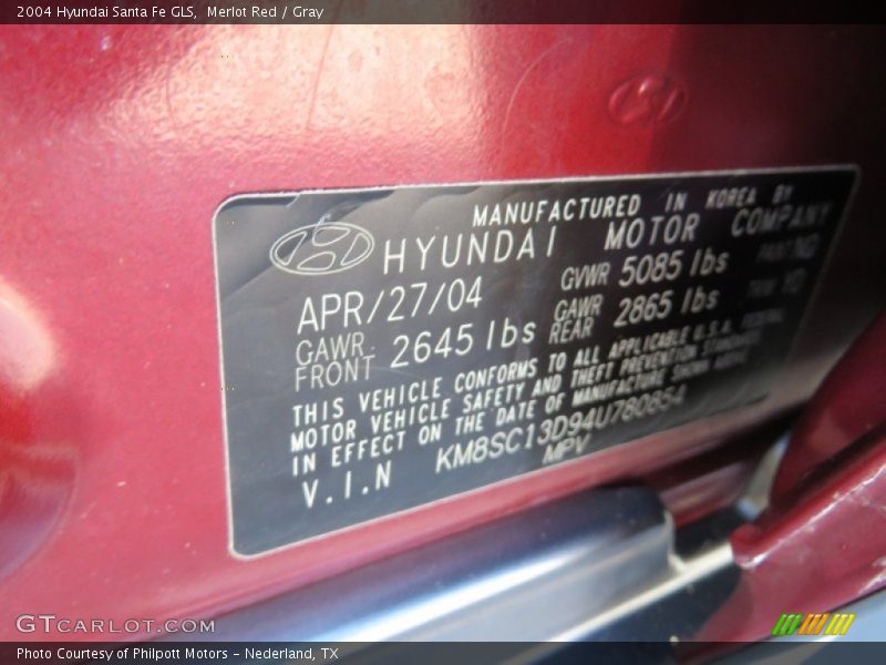 Merlot Red / Gray 2004 Hyundai Santa Fe GLS