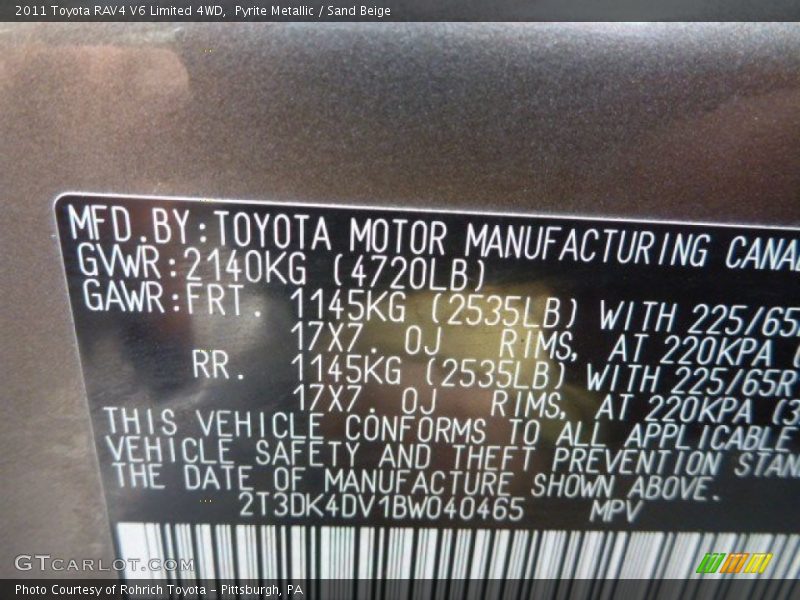 Pyrite Metallic / Sand Beige 2011 Toyota RAV4 V6 Limited 4WD