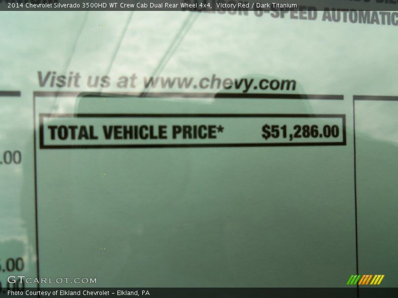  2014 Silverado 3500HD WT Crew Cab Dual Rear Wheel 4x4 Window Sticker
