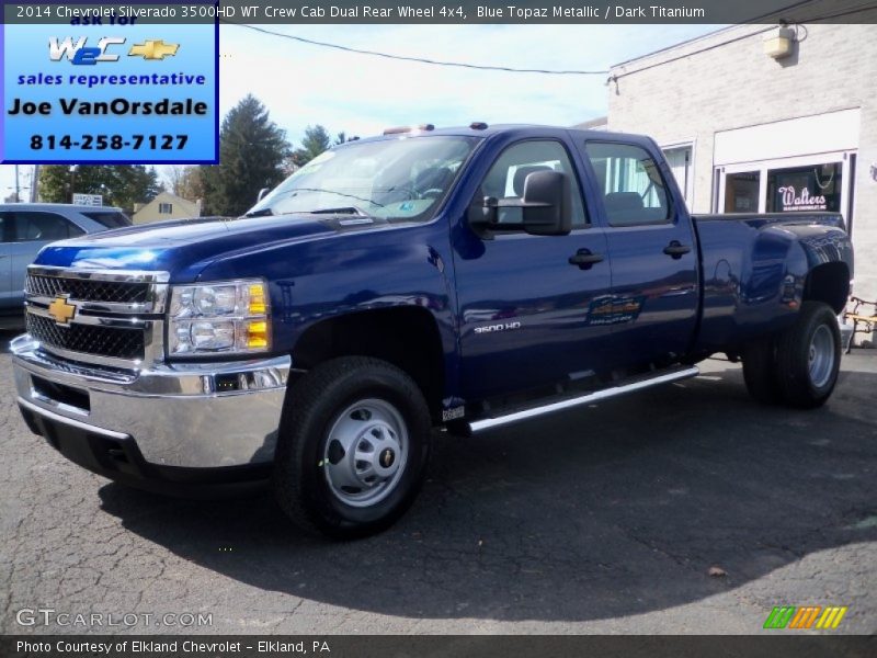 Blue Topaz Metallic / Dark Titanium 2014 Chevrolet Silverado 3500HD WT Crew Cab Dual Rear Wheel 4x4