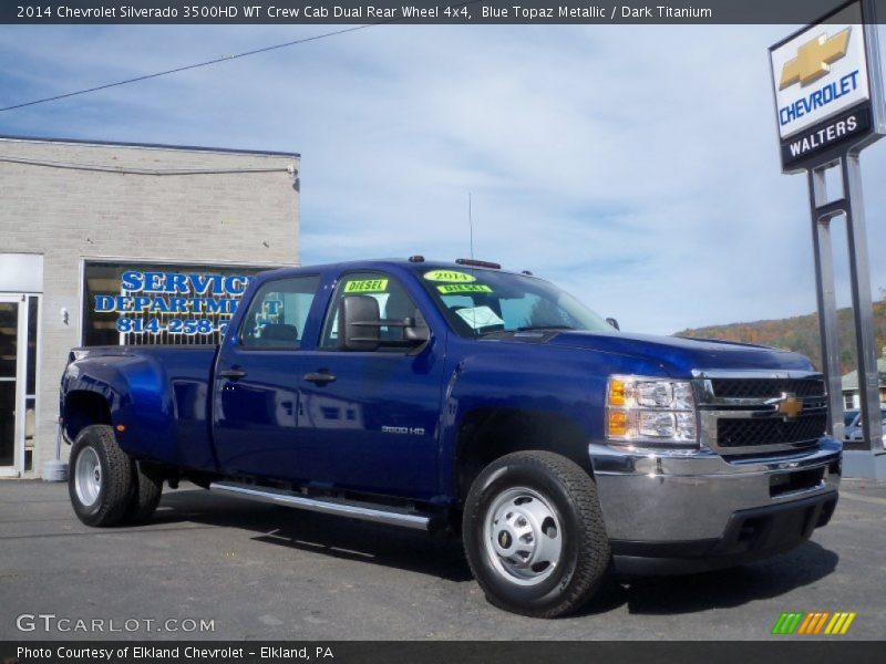 Blue Topaz Metallic / Dark Titanium 2014 Chevrolet Silverado 3500HD WT Crew Cab Dual Rear Wheel 4x4