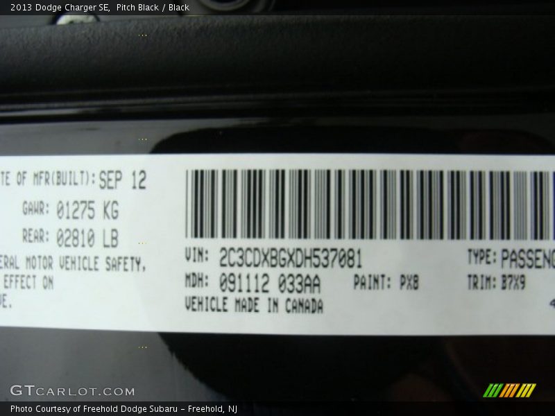 Pitch Black / Black 2013 Dodge Charger SE