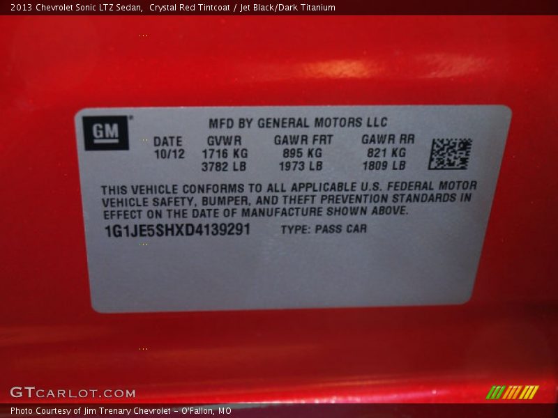 Info Tag of 2013 Sonic LTZ Sedan