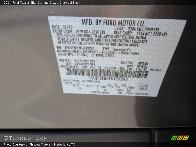 Sterling Gray / Charcoal Black 2014 Ford Taurus SEL