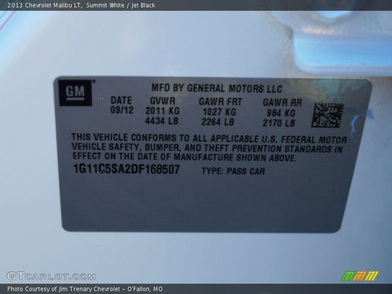 Summit White / Jet Black 2013 Chevrolet Malibu LT