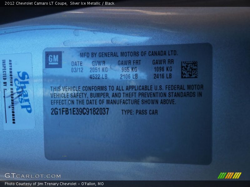 Silver Ice Metallic / Black 2012 Chevrolet Camaro LT Coupe