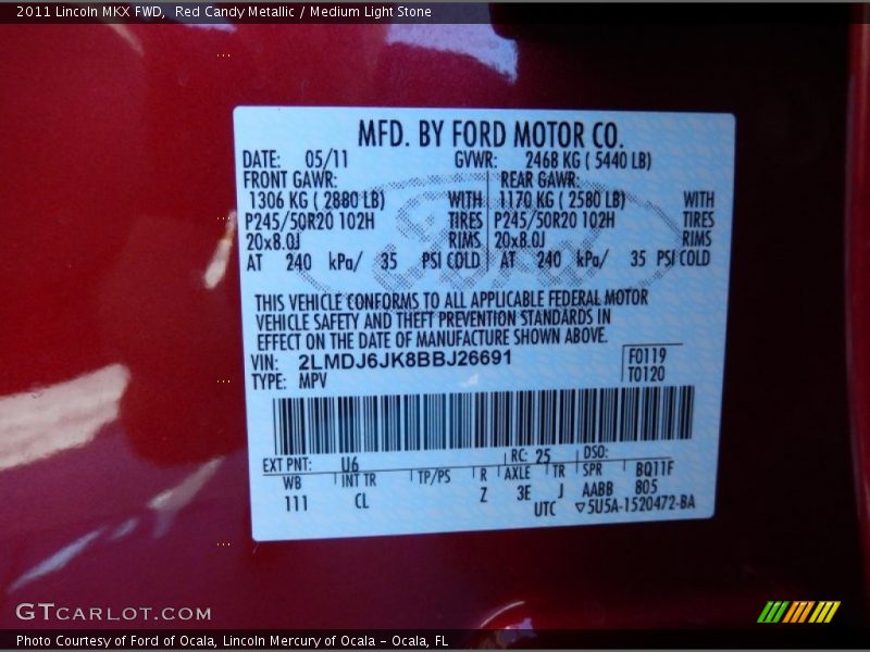 Red Candy Metallic / Medium Light Stone 2011 Lincoln MKX FWD