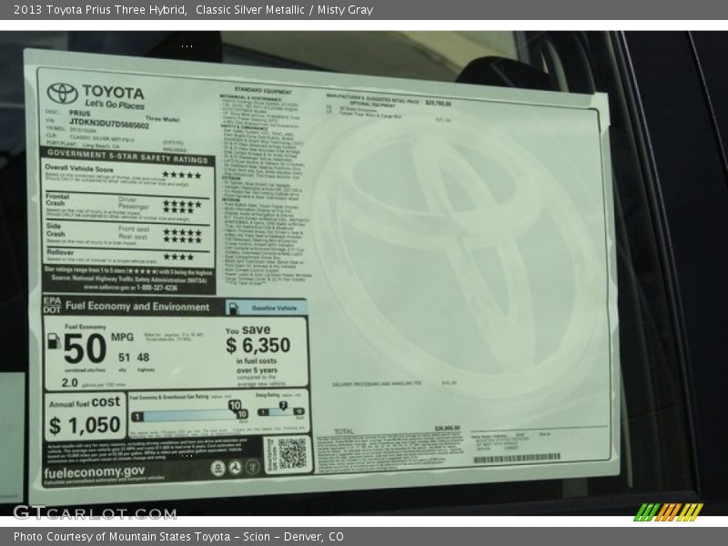 Classic Silver Metallic / Misty Gray 2013 Toyota Prius Three Hybrid