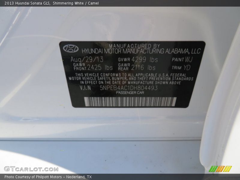 Shimmering White / Camel 2013 Hyundai Sonata GLS
