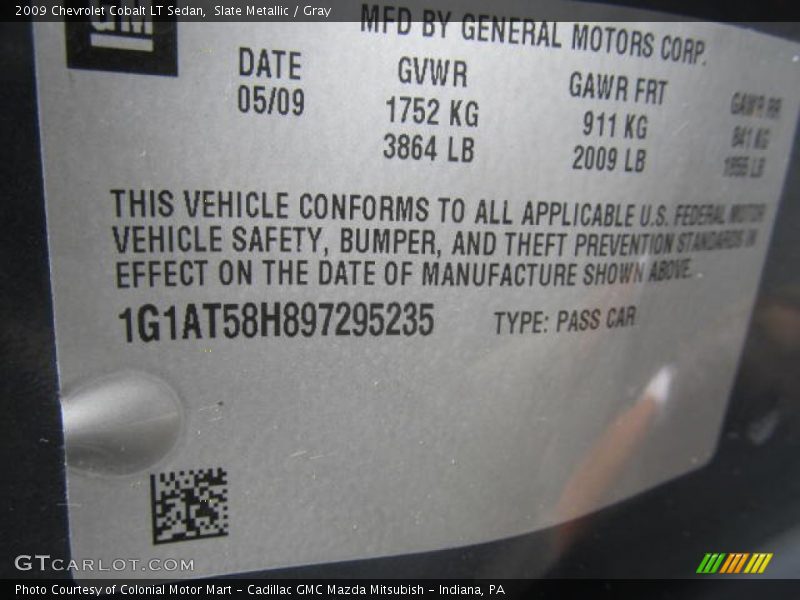 Slate Metallic / Gray 2009 Chevrolet Cobalt LT Sedan