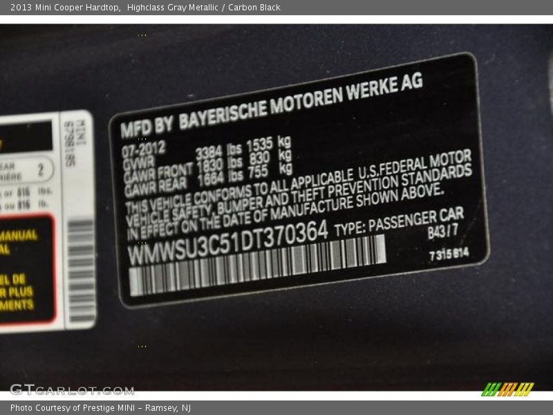 Highclass Gray Metallic / Carbon Black 2013 Mini Cooper Hardtop