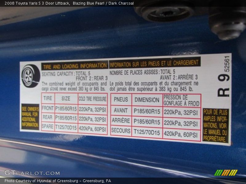 Blazing Blue Pearl / Dark Charcoal 2008 Toyota Yaris S 3 Door Liftback