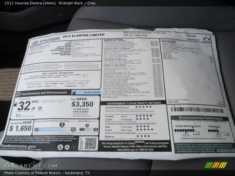 Midnight Black / Gray 2013 Hyundai Elantra Limited