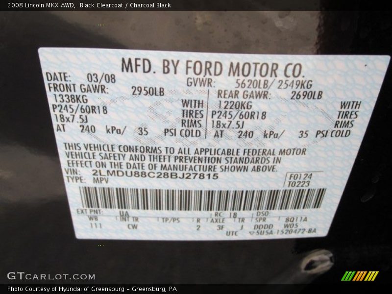 Black Clearcoat / Charcoal Black 2008 Lincoln MKX AWD