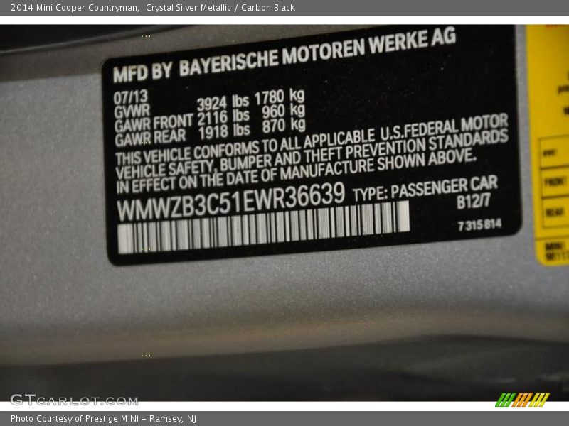 Crystal Silver Metallic / Carbon Black 2014 Mini Cooper Countryman