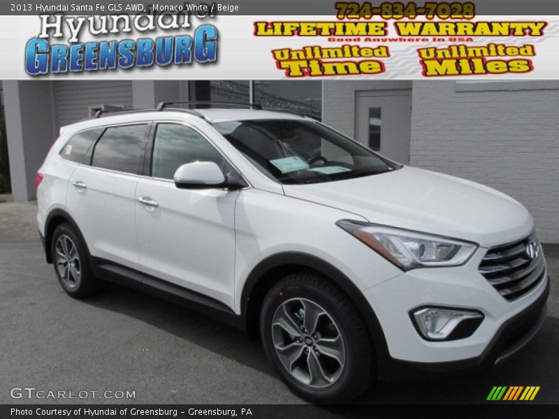 Monaco White / Beige 2013 Hyundai Santa Fe GLS AWD