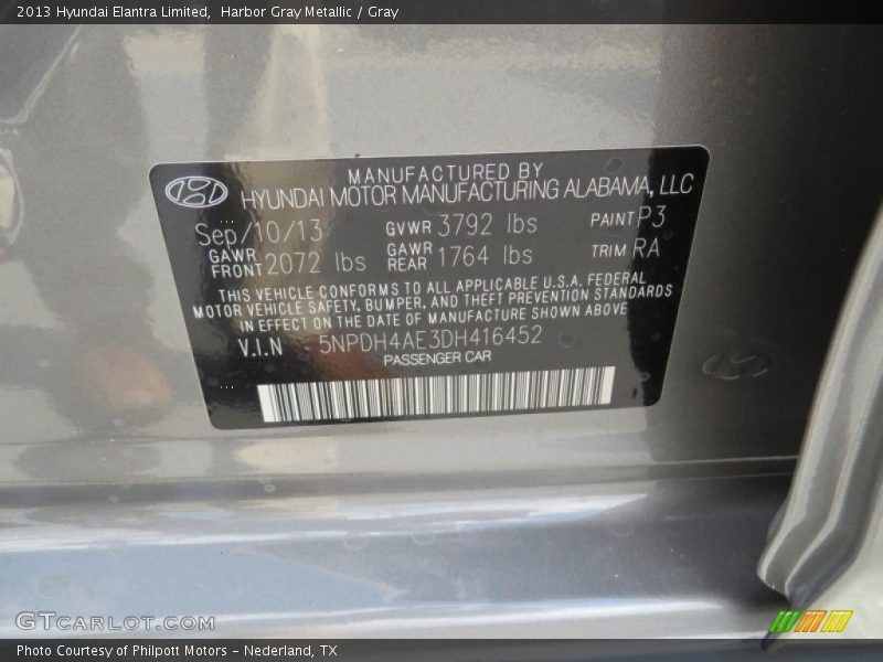 Harbor Gray Metallic / Gray 2013 Hyundai Elantra Limited