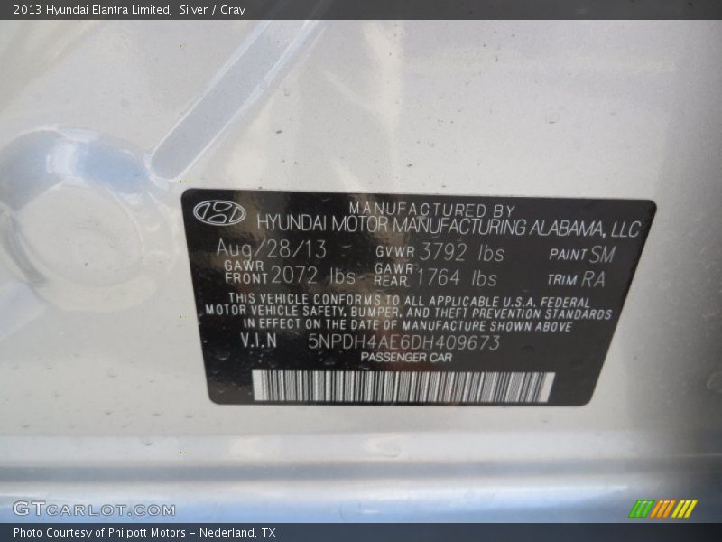 Silver / Gray 2013 Hyundai Elantra Limited