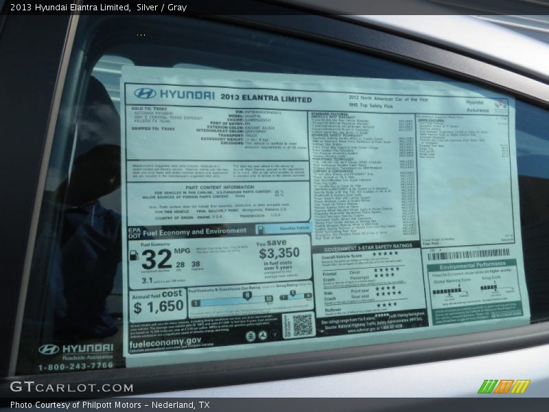 Silver / Gray 2013 Hyundai Elantra Limited