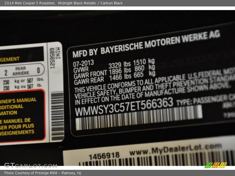 Midnight Black Metallic / Carbon Black 2014 Mini Cooper S Roadster