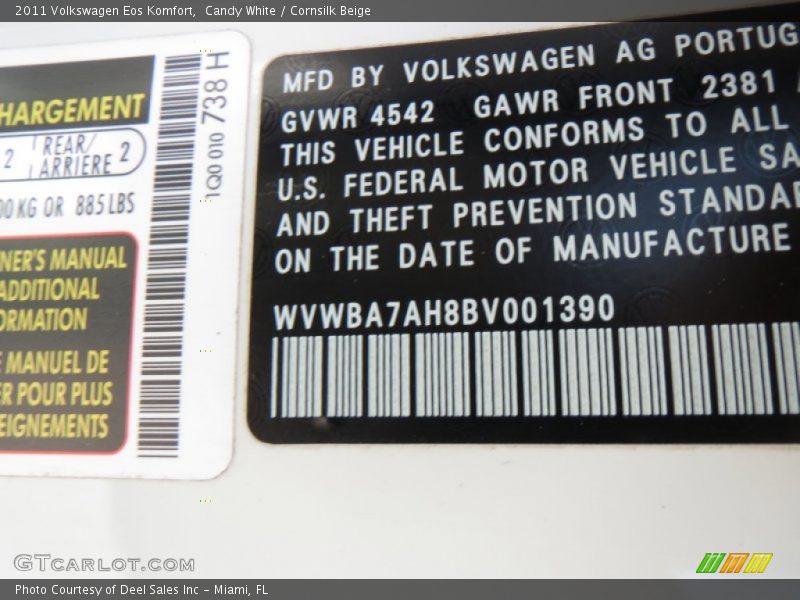 Candy White / Cornsilk Beige 2011 Volkswagen Eos Komfort