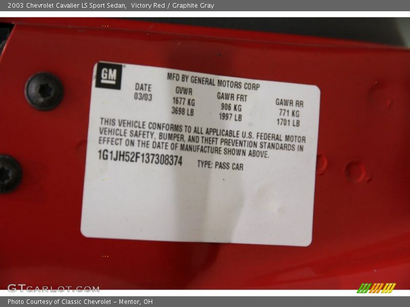 Victory Red / Graphite Gray 2003 Chevrolet Cavalier LS Sport Sedan