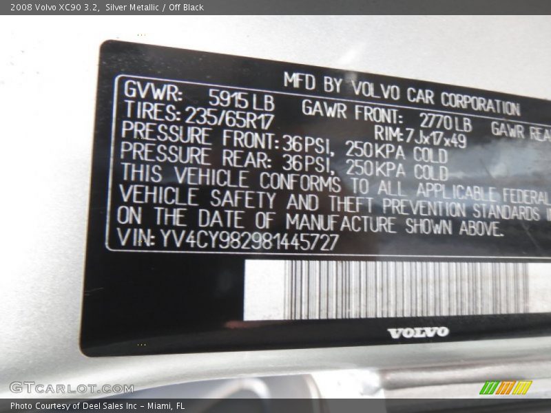 Silver Metallic / Off Black 2008 Volvo XC90 3.2