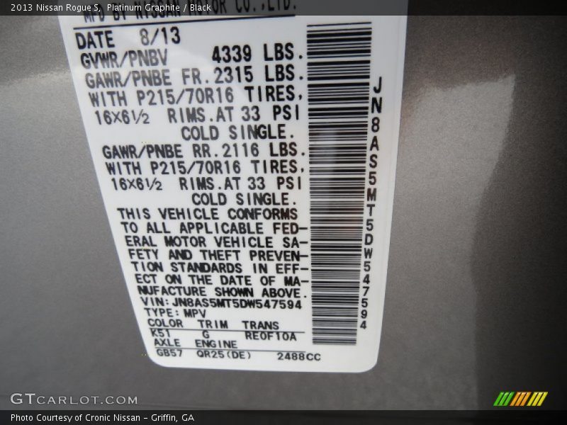 Platinum Graphite / Black 2013 Nissan Rogue S