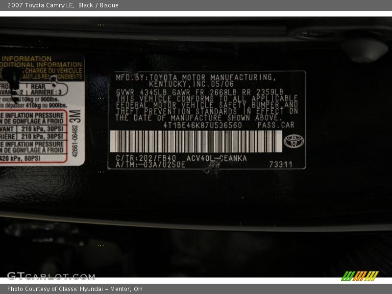 Black / Bisque 2007 Toyota Camry LE