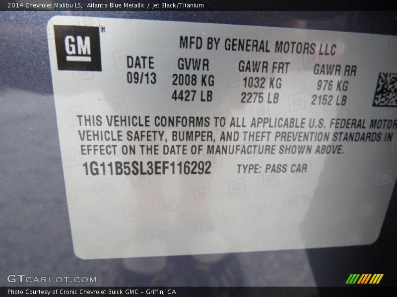 Atlantis Blue Metallic / Jet Black/Titanium 2014 Chevrolet Malibu LS