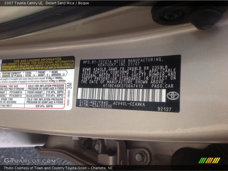 Desert Sand Mica / Bisque 2007 Toyota Camry LE