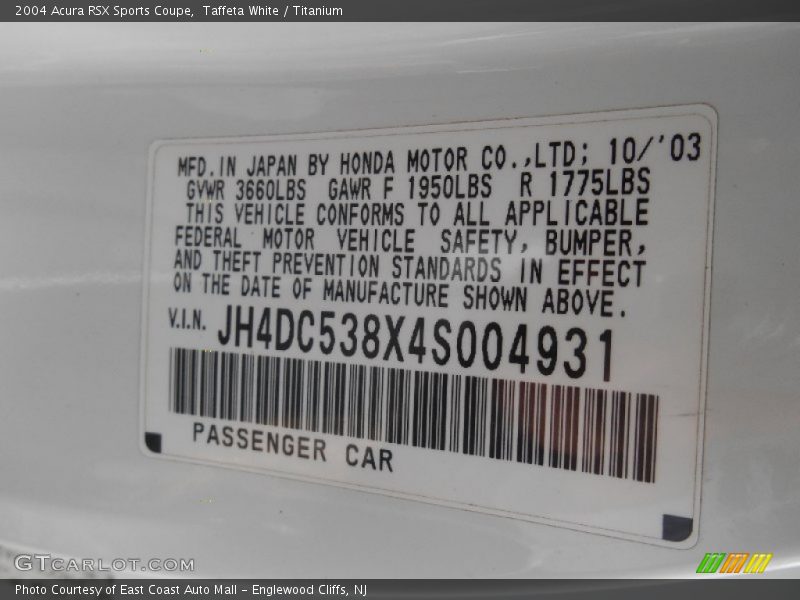 Taffeta White / Titanium 2004 Acura RSX Sports Coupe