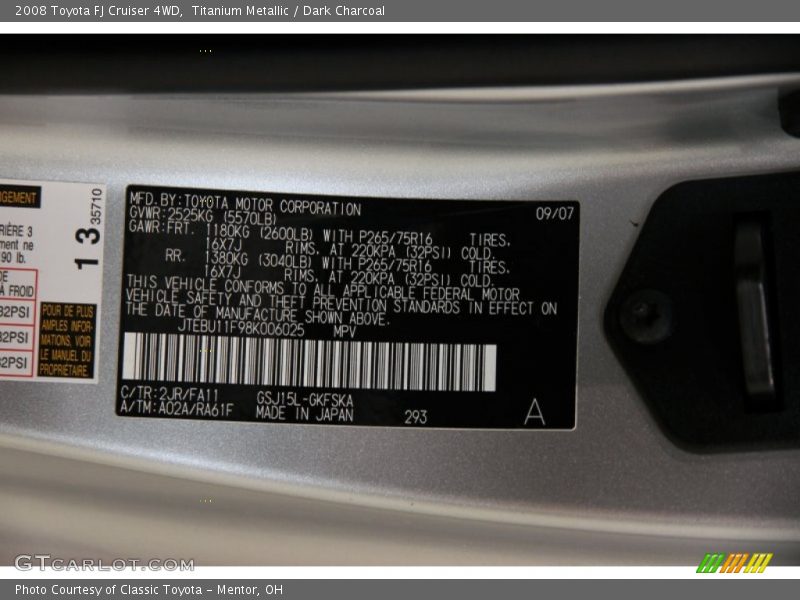 Titanium Metallic / Dark Charcoal 2008 Toyota FJ Cruiser 4WD