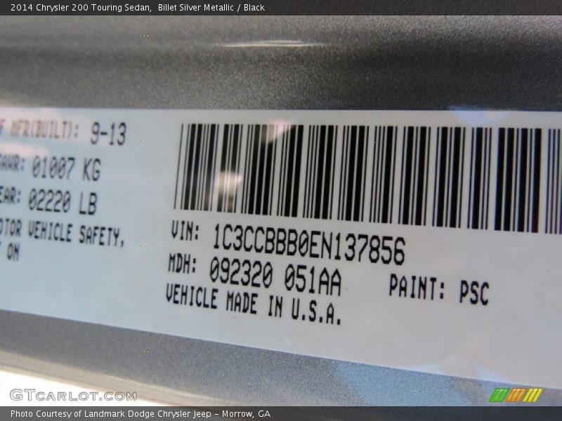 Billet Silver Metallic / Black 2014 Chrysler 200 Touring Sedan