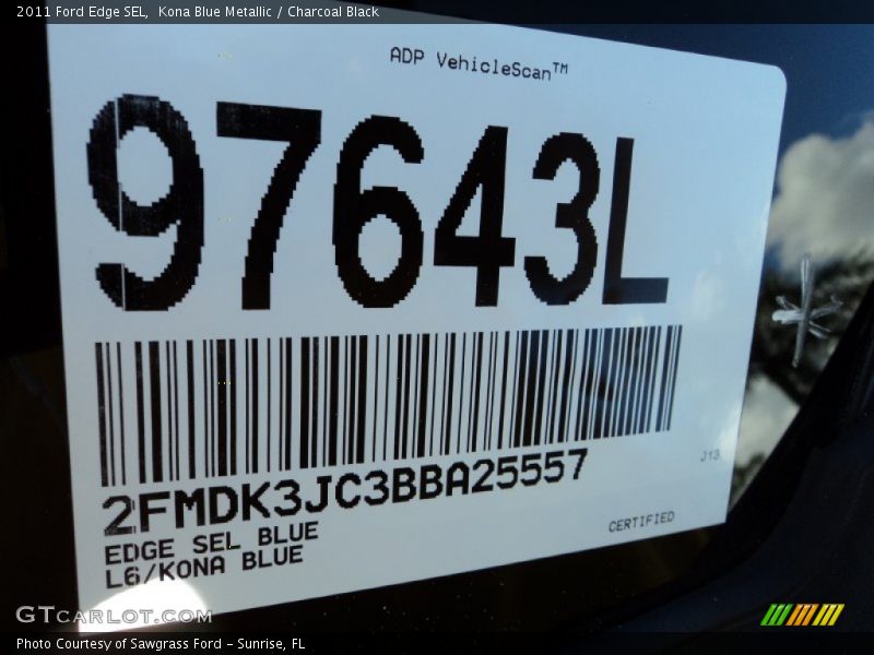 Kona Blue Metallic / Charcoal Black 2011 Ford Edge SEL
