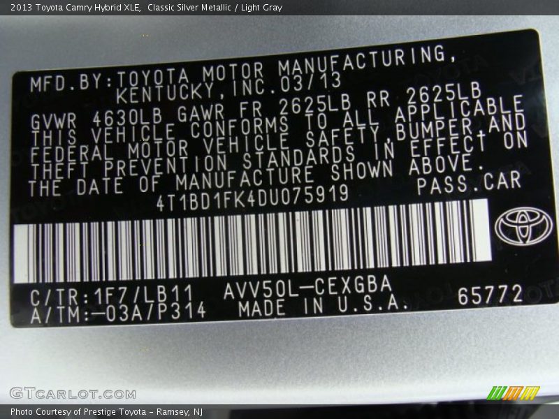 Classic Silver Metallic / Light Gray 2013 Toyota Camry Hybrid XLE