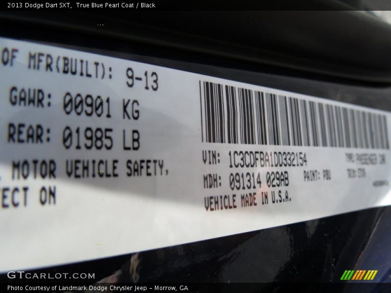 True Blue Pearl Coat / Black 2013 Dodge Dart SXT